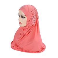 Muslim Girls Hijab Lace Flowers Pull On Amira Islamic Scarf Head Wrap Headscarf Diamonds Hijabs Ready Made To Wear Instant Amira
