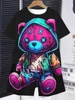 Anime Trend Bear Print Short Sleeve T-shirt Shorts 2 Summer Men's Fashion Street Short Sleeve Suit Heat Insulation Anti-wrinkle 2