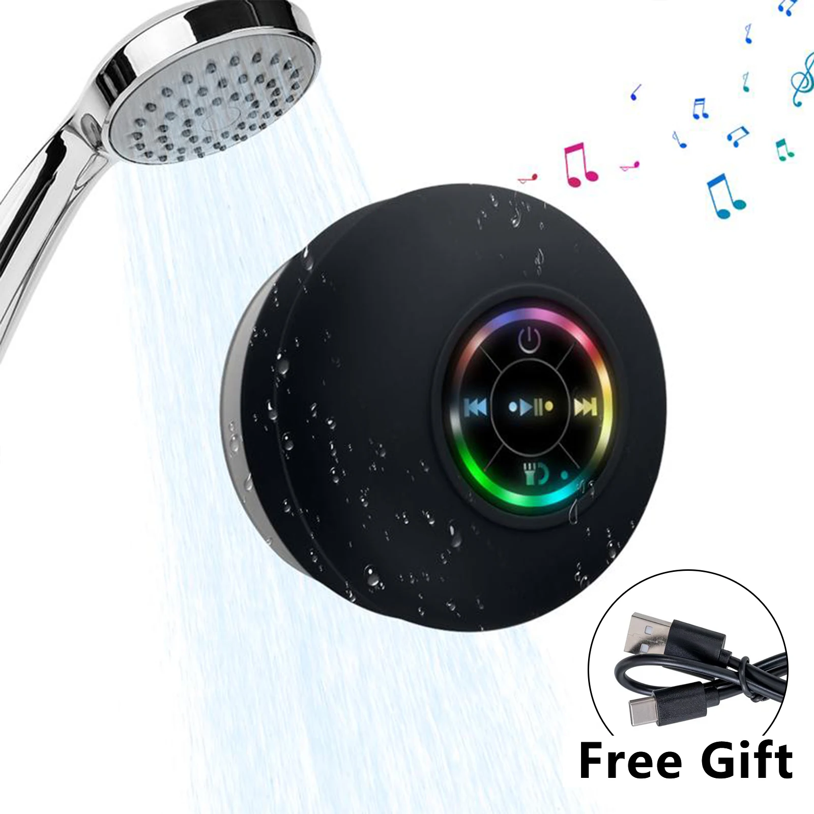 Enhance the happiness of bathing! Waterproof RGB Light Speaker, Mini Portable Wireless Speaker, Rechargeable Waterproof Speaker