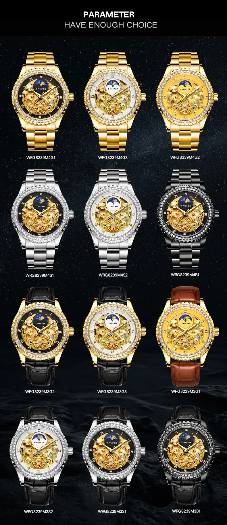 Winner Mechanical Watch Men Moon Phase Carved Skeleton Dial Men Watches Luxury Brand Design Fashion Wrist Watch Leather Belt