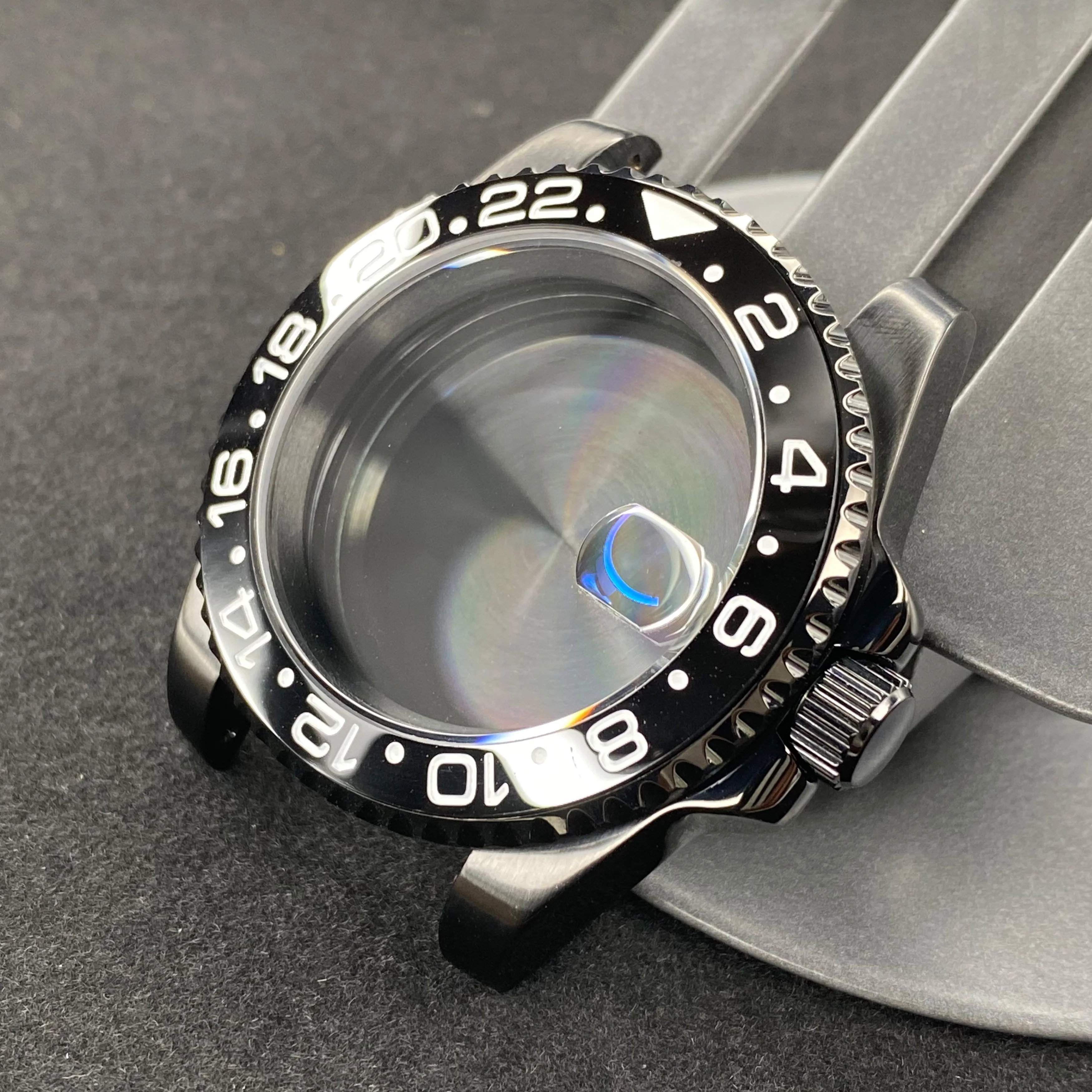 Elegant 40mm Black Watch Case with 120-Click Bezel for Automatic Mechanical Movement - Premium Dial Accessories