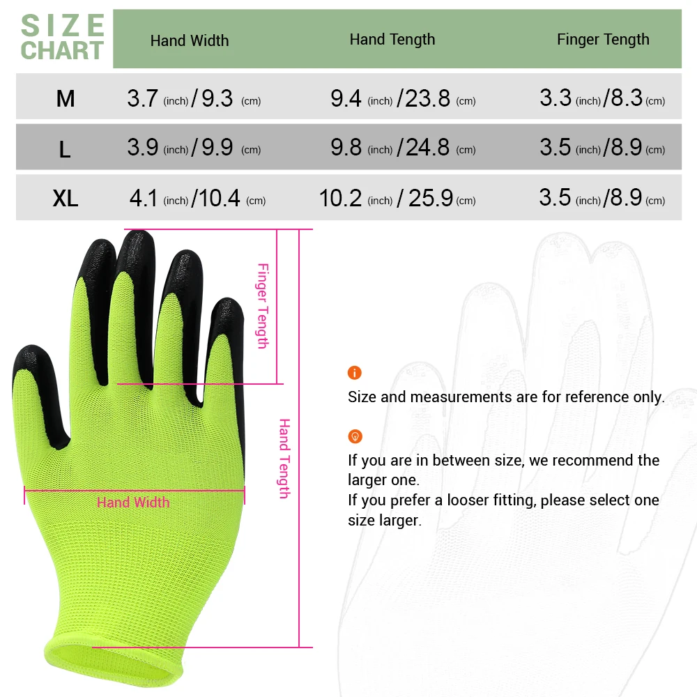 Gardening Gloves for Women and Men, Nitrile & Rubber Coated Protective, Blue, Green, Grey, Pink