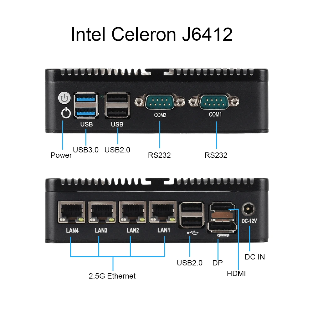 Fanless Mini PC Soft Router Intel Celeron J6412 J4125 J1900 N2830 N150 4x Ethernet 2.5G Intel I226V NIC Friewall Appliance