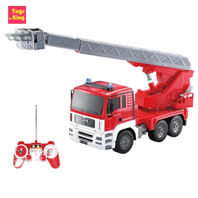 Double E E517 2.4G RC Fire Truck Spray Water 1/20 Remote Control Simulation Lift Cloud Ladder Engineering Vehicle Kids Toys Boy