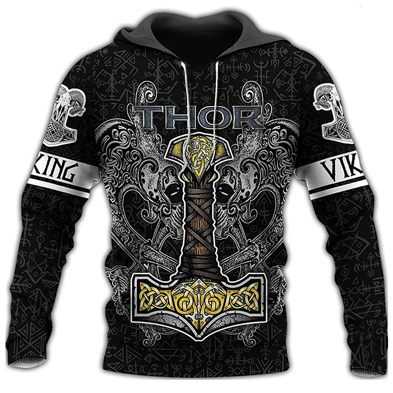 

Vintage Fashion Autumn Hoodie Viking3D Printed Men's Hooded Sweatshirt Unisex Harajuku Street Leisure Sports Hoodie Pullover Top
