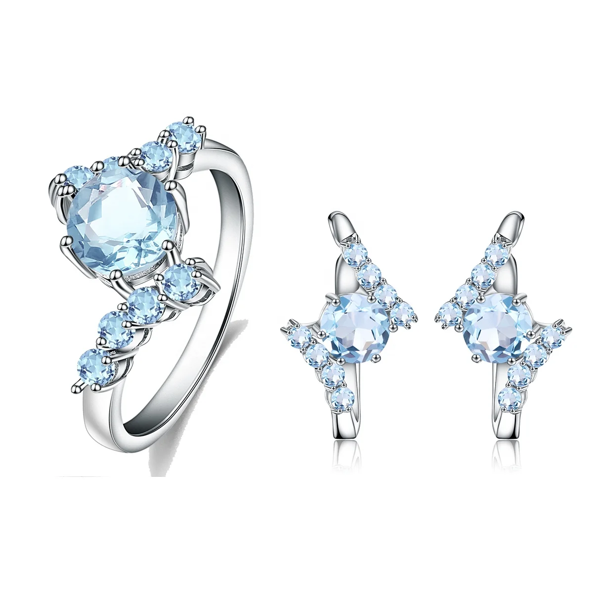 

A2024 Abiding Classic Natural Sky Blue Topaz 925 Sterling Silver Earrings Ring Fine Jewelry Jewelry Sets