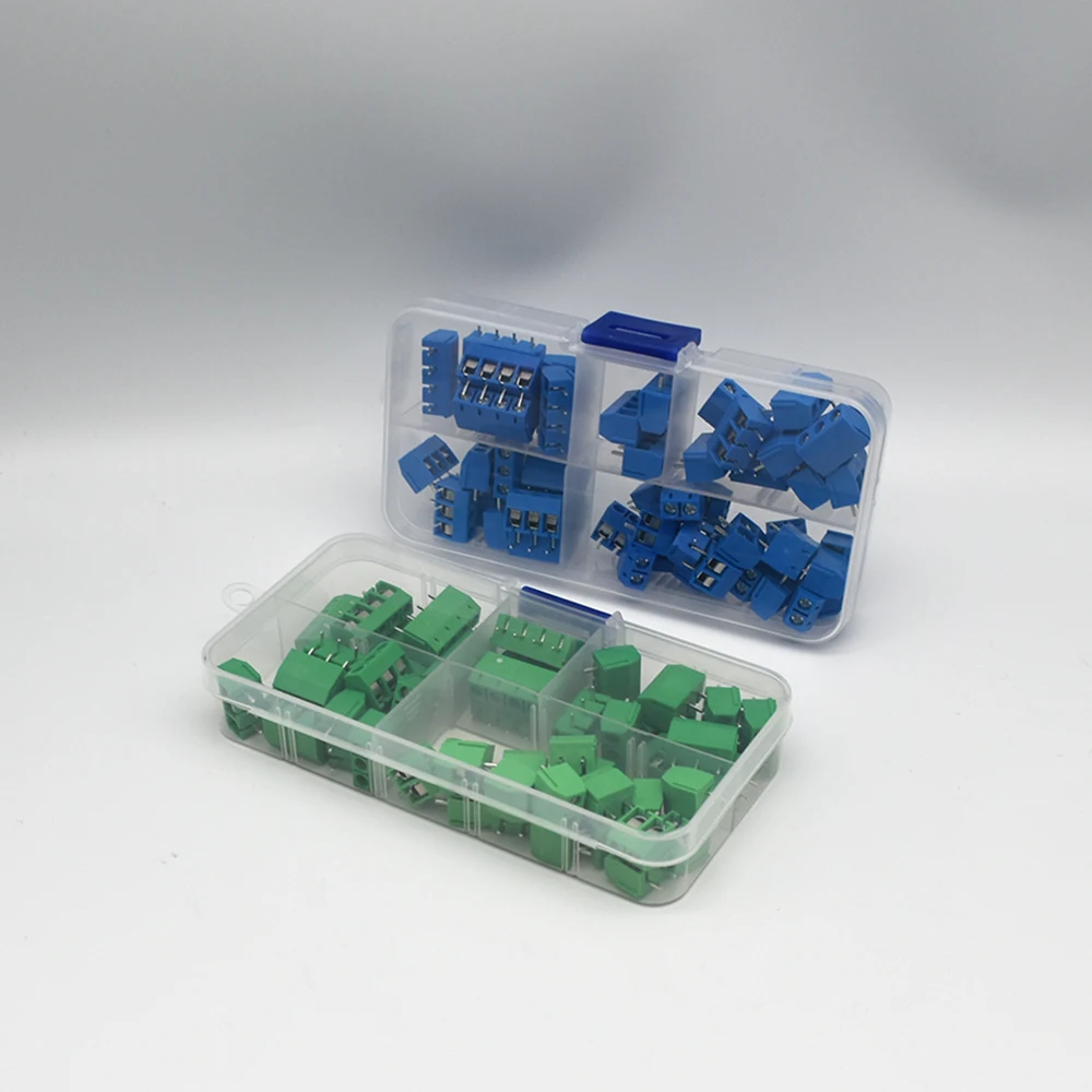 스크류 PCB 터미널 블록 커넥터, 직선 핀, 2P, 3P, 10A, 300V, 24-18AWG, 50 개/박스 피치, 5.0mm
