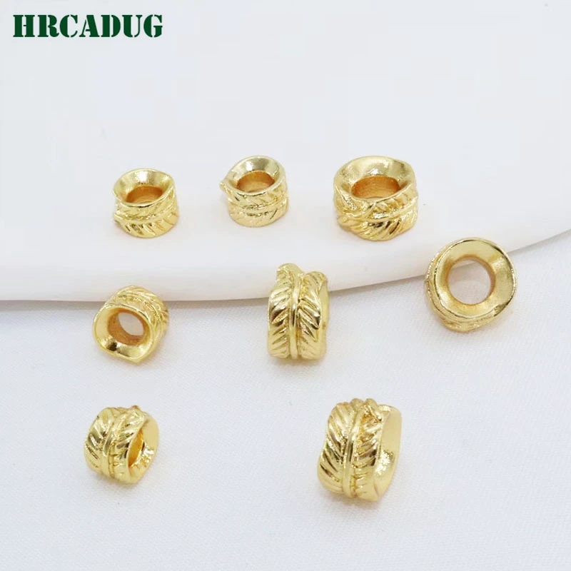 

18K Gold Plated Brass Metal Feather Shaped Spacer Beads For DIY Jewelry Accessories Beading Material Large Hole Separation Beads