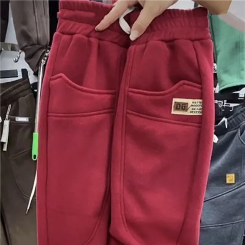 High Waisted Elastic Drawstring New Autumn Winter Women's Solid Patchwork Pockets Loose Belted Thick Casual Sports Harlan Pants