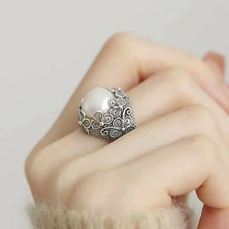 XIYANIKE Vintage Pearl Flower Adjustable Rings For Women Fashion New Jewelry Accessories Gift Party Wholesale anillos 2