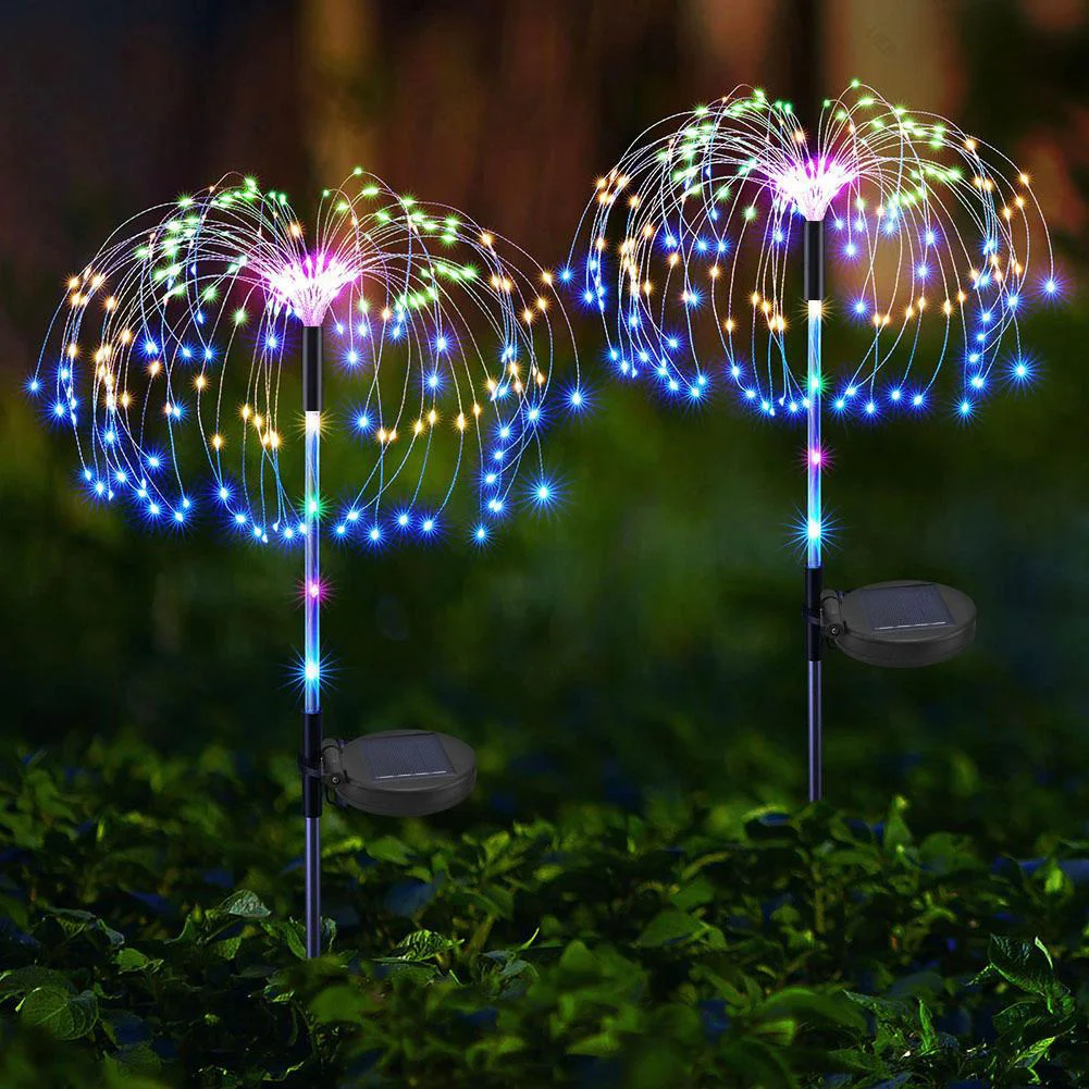 2 pièces fée solaire lumière 8 Modes d'éclairage LED étincelles feu d'artifice lampe solaire Starburst lumières pour cour jardin parterre de fleurs décor de fête
