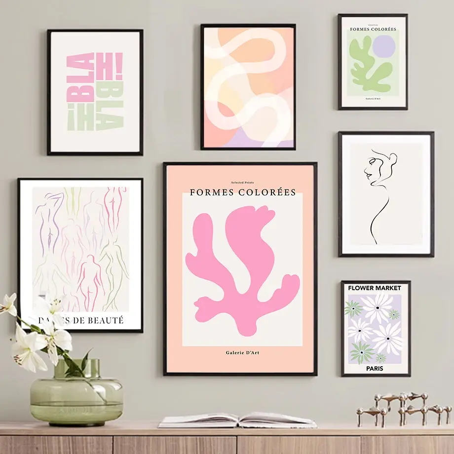 

Paris Flower Market Line Woman Abstract Geometric Nordic Poster Wall Art Print Canvas Painting Pictures For Living Room Decor