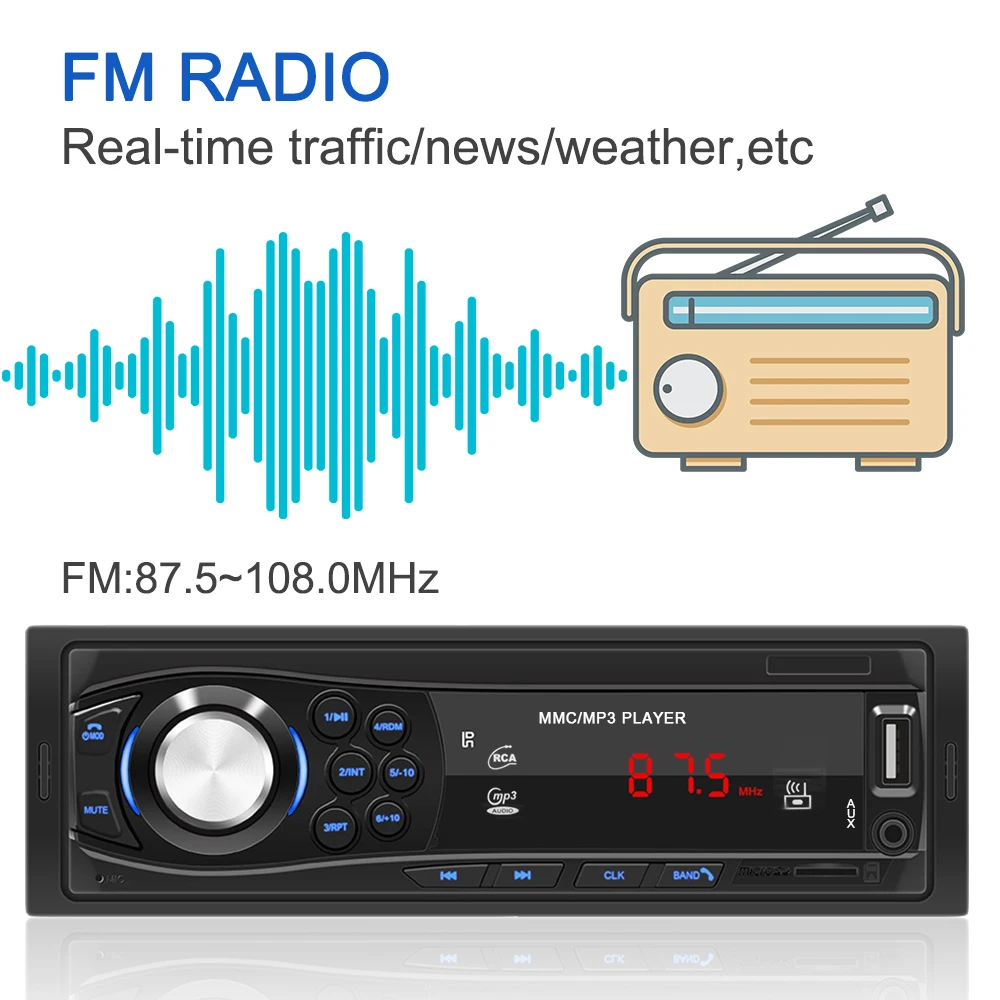 1Din USB SD AUX-IN 제어 자동차 액세서리, 자동 FM 스테레오 오디오 라디오, 자동차 MP3 플레이어, 블루투스