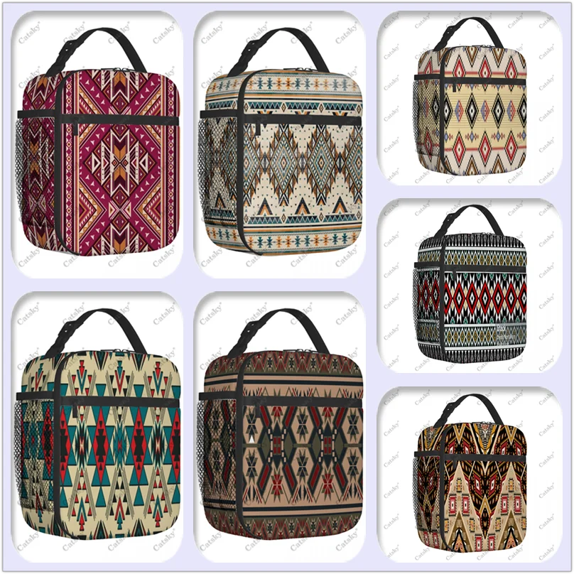 indian aztec navajo Portable Aluminum Foil Thickened Insulated Lunch Bag Insulated Lunch Waterproof Insulated Lunch Tote Bag thickened aluminum foil portable lunch bag cute cartoon printing thermal insulation lunch box bag student office lunch bag