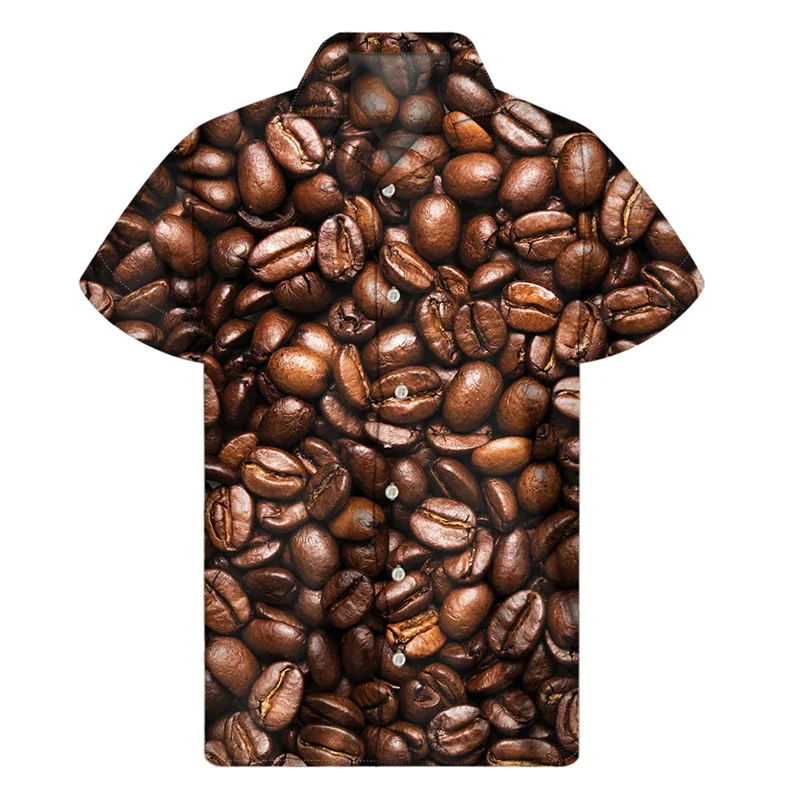 Coffee Beans Milk Graphic Hawaiian Shirt Men 3D Print Shirts Harajuku Fashion Short Sleeve Tees Street Oversized Button Blouse