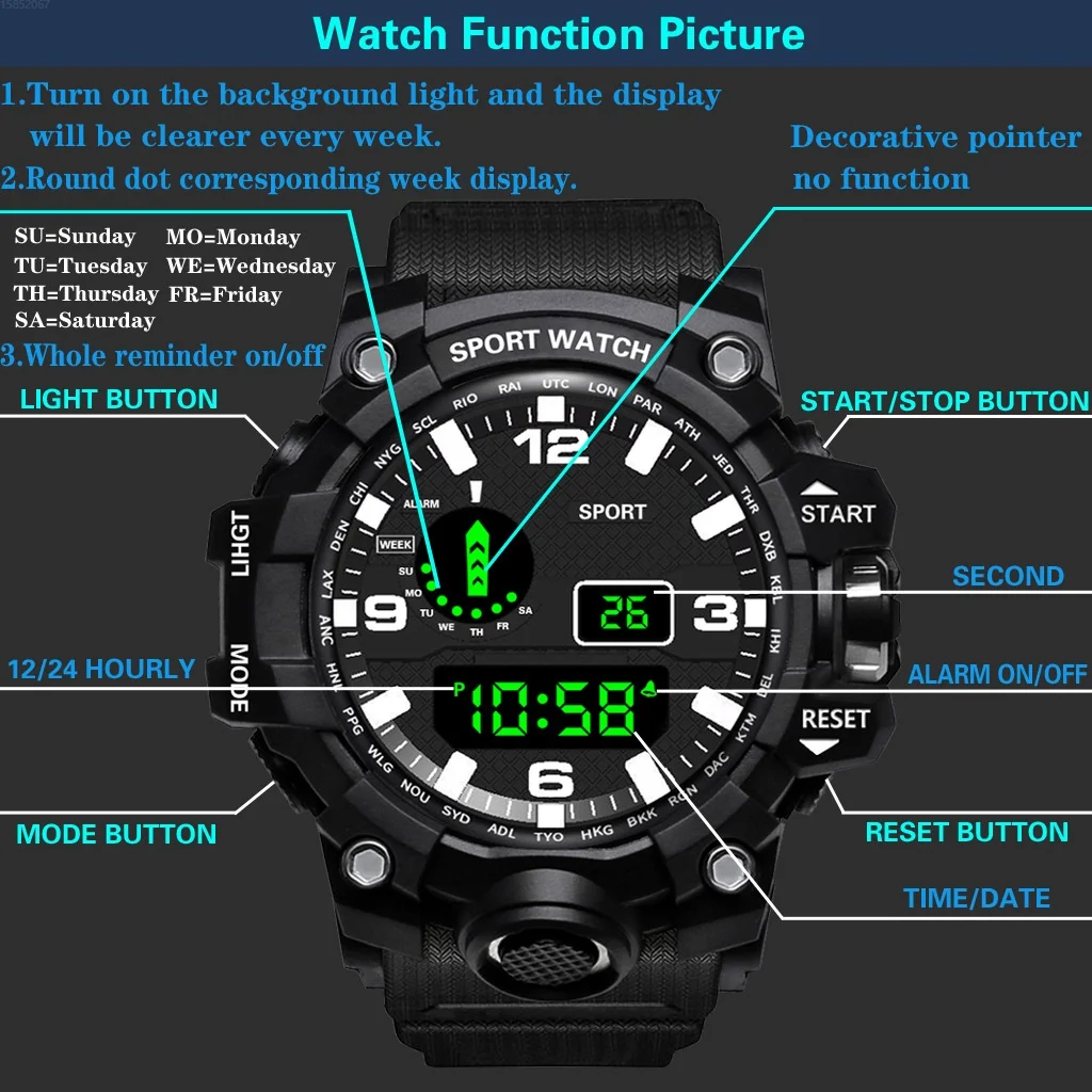 Kegllect Men Fashionable New Digital Watch Luminous Multi-function Leisure Sports Electronic Watches 5