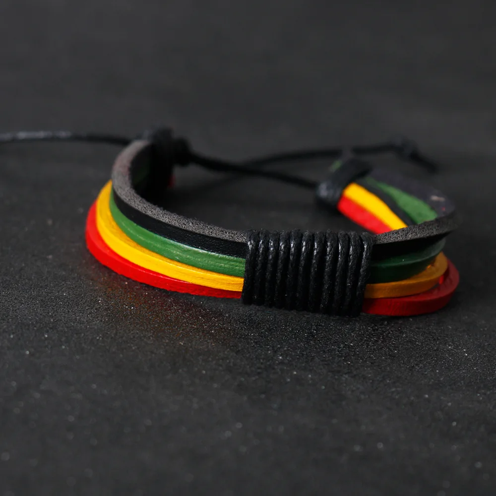 Braided Leather Bracelets Jamaica Reggae multilayer adjustable red yellow green weave Wristband Punk Hiphop Jewelry accessories braided leather bracelets