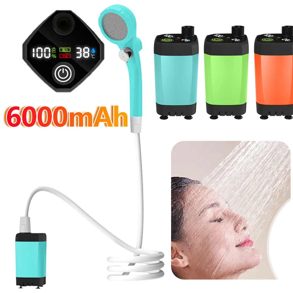Portable Shower For Camping, 7800Mah Rechargeable Camping Shower Pump With 3 Spr