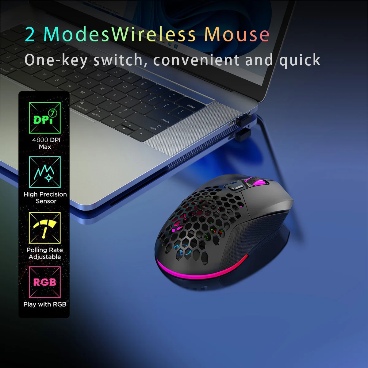HXSJ New Dual Mode Wireless Mouse RGB Light Cellular Design
