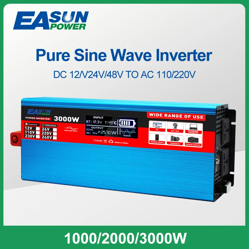 Easun Power Inverter A Onda Sinusoidale Pura 12V 220V Potenza 1500W 1800W 2500W Convertitore Buck Inverter Per Auto Con Display A Led