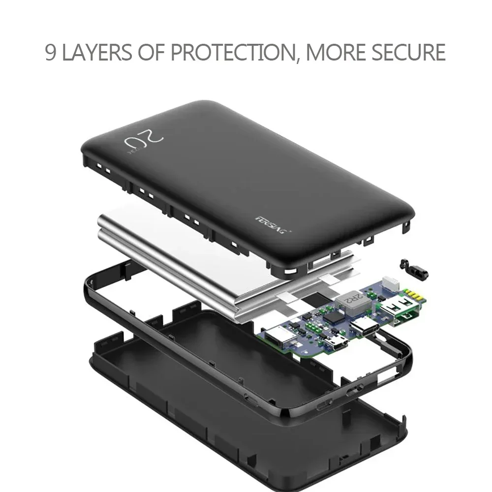 FERISING Power Bank 20000mAh Portable External Battery Charger QC PD 3.0 Poverbank for Xiaomi 20000 mah VOOC PowerBank 3