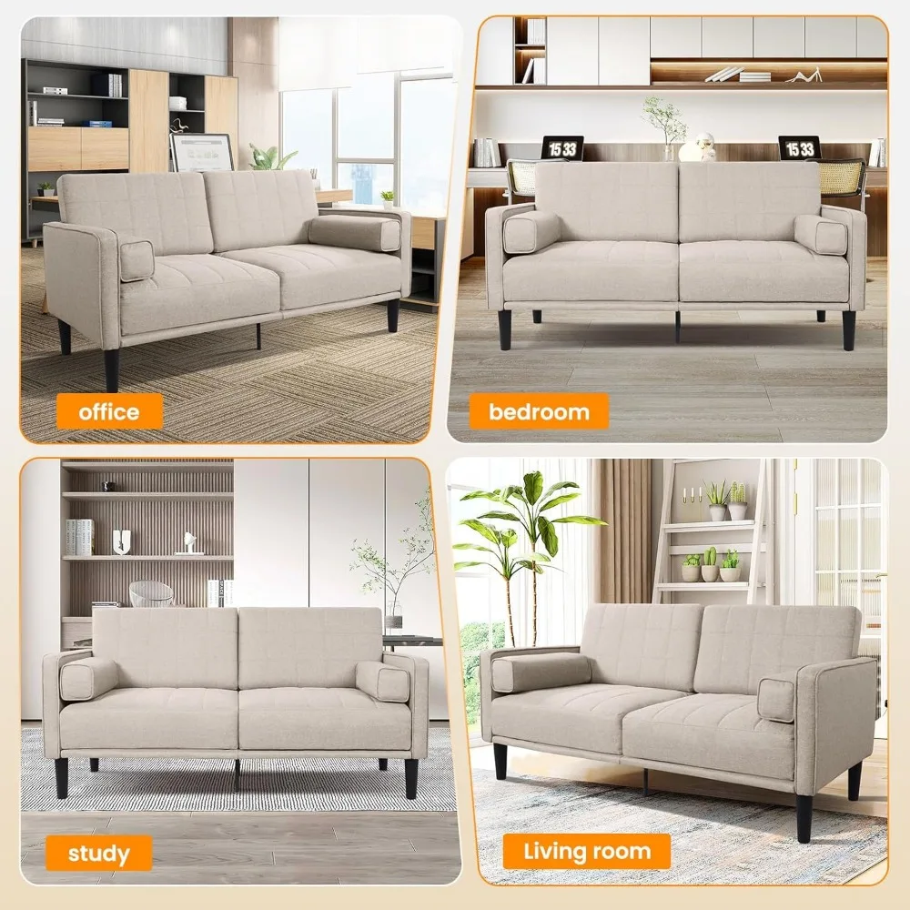 70" Beige Comfy Loveseat Sofa, with Removable Washable Cover, High Density Foam Cushions, Easy to Assemble Children's Sofas 5