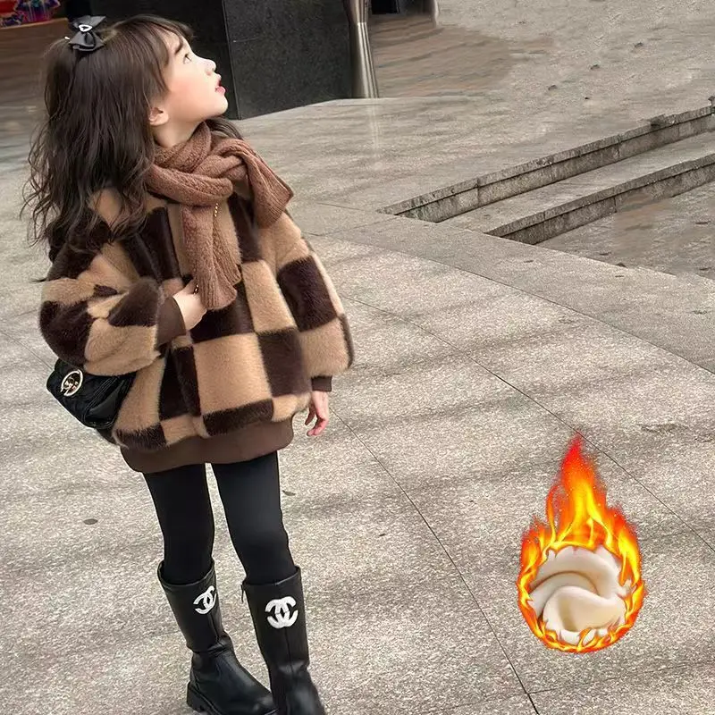 

2024 winter autumn Kid girls Clothes Sweater coffee Knitted Pullover Casual plus velvet Children Tops Toddle hairy 11 12 years
