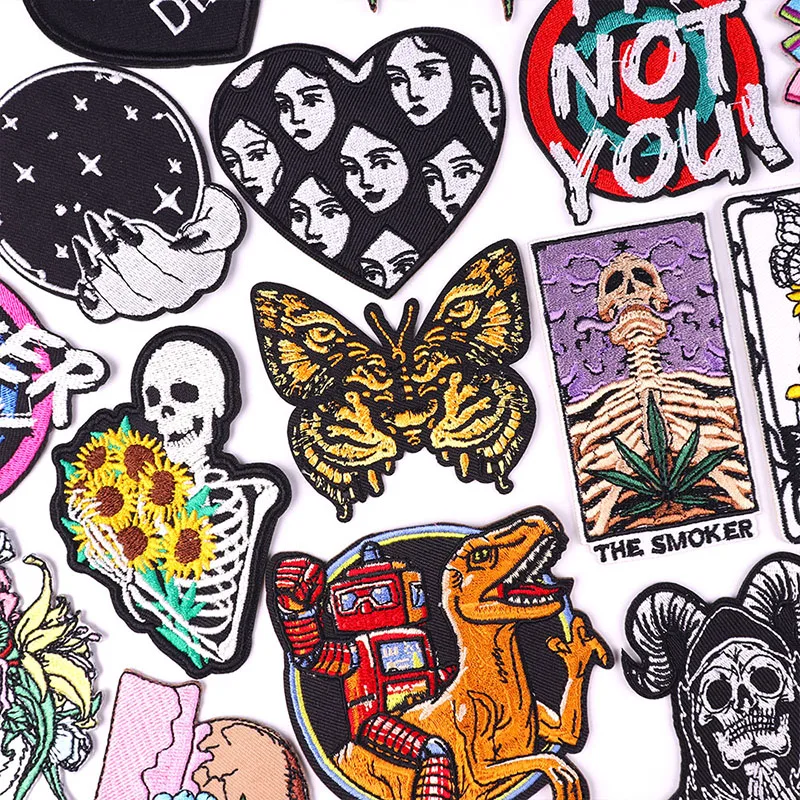 

Punk Animal/Skull Patch Iron On Patches For Clothing Thermoadhesive Patches On Clothes Sewing Applique Fusible Embroidery Patch