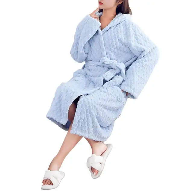 Robe de nuit à lacets absorbant l'eau pour femme, cardigan à capuche, longueur mi-aclf, chemise de nuit pour couple, peignoir pour lieu d'optique, sourire, hiver