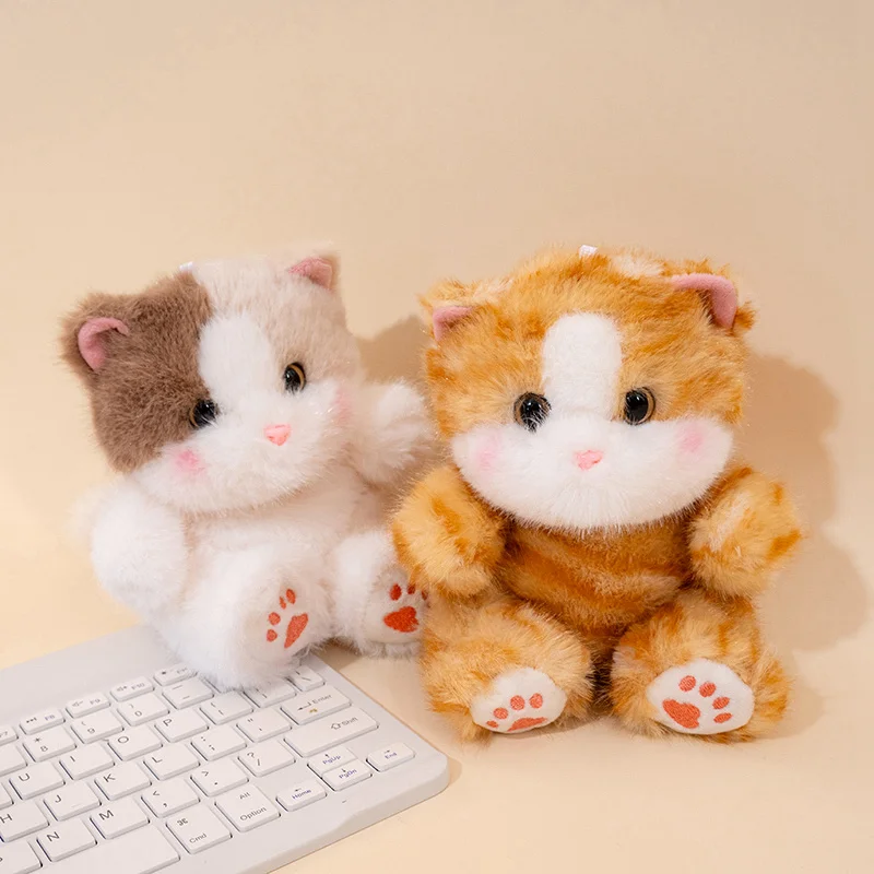 Lovely 13cm Mini Kitten Plush Toys Handmade Fluffy Siamese Cat Ragdoll Domestic Kawaii Desktop Pets Kids Birthday Christmas Gift