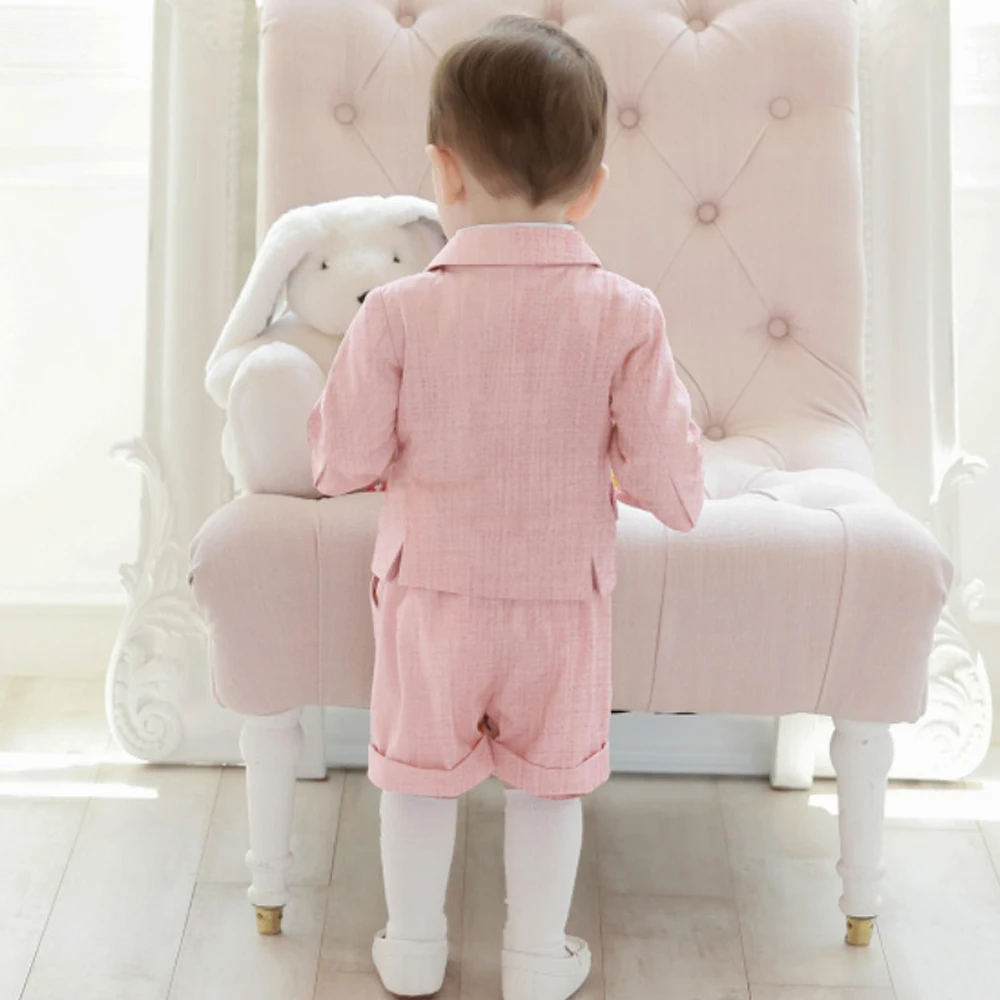Boys Suit For Weddings Birthday Little Boy Gentleman Outfit Formal Suits Children Coat Strap Shorts Bow Tie Clothes Set
