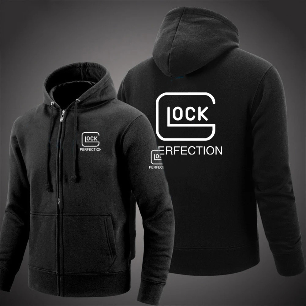 

2024 Glock Perfection Shooting Hooded Long Sleeve Men Jacket Drawstring Zipper Closure Solid Color Casual Sweatshirt Clothing