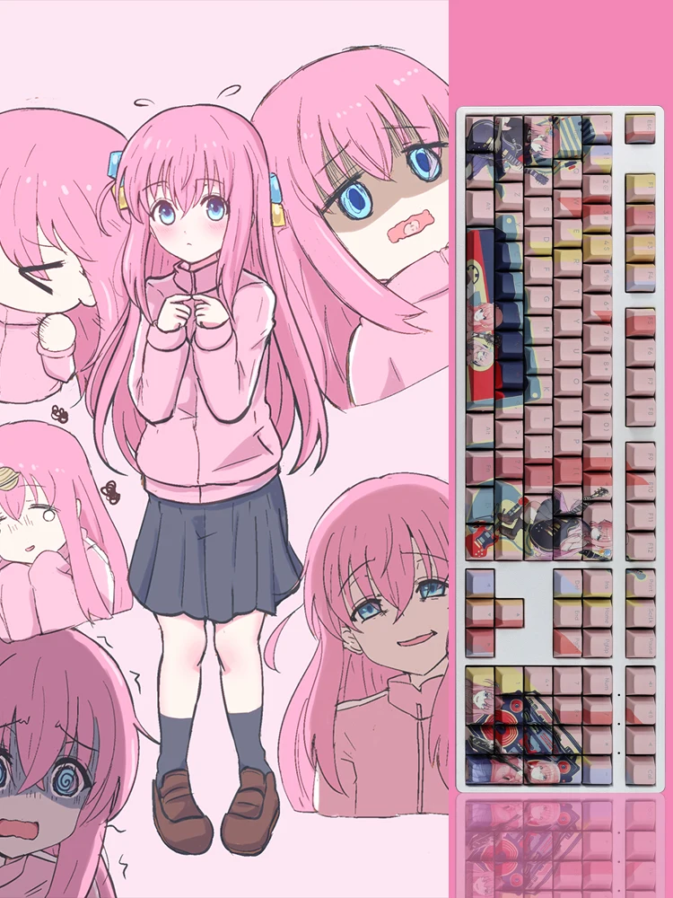 Chaves Bocchi a Rocha Hitori Gotoh Backlit Keycap Pbt Lados Tintura Subbed Keycaps dos Desenhos Animados Anime Jogos Chave Bonés 108