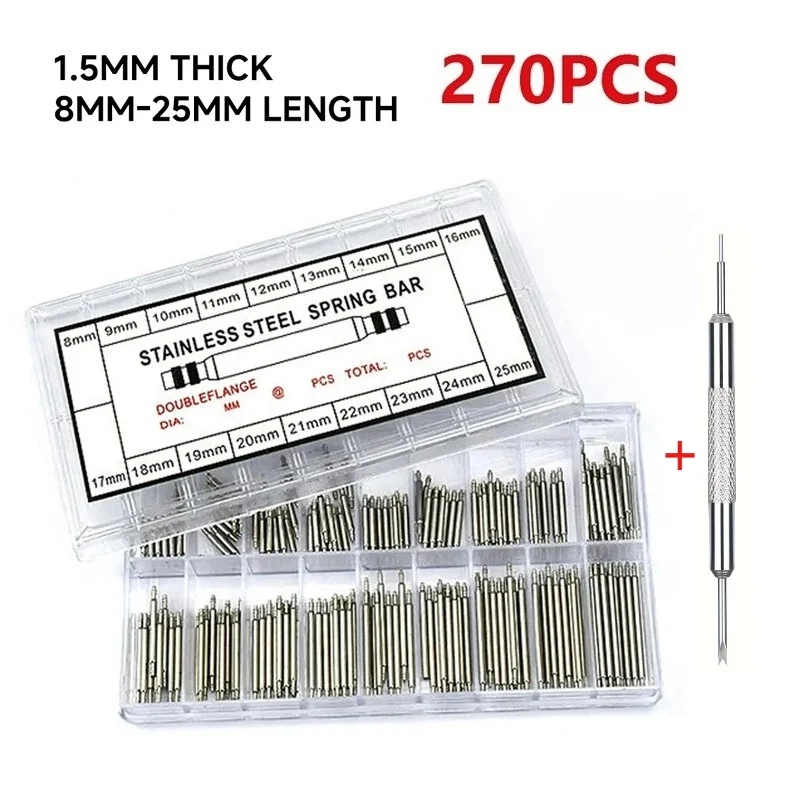 Watch Spring Bar Tool 270pcs/set Strainless Steel Spring Bars Dia 1.5mm length8mm-25mm Watchband Strap Belt Repair Pin