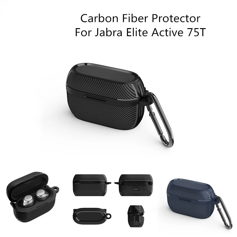 Custodia Per Jabra Elite Active 75T Luxury Carbon Fiber Armor Elite 7 Pro Protector Con Moschettone Per Jabra Elite 7 Active Cover
