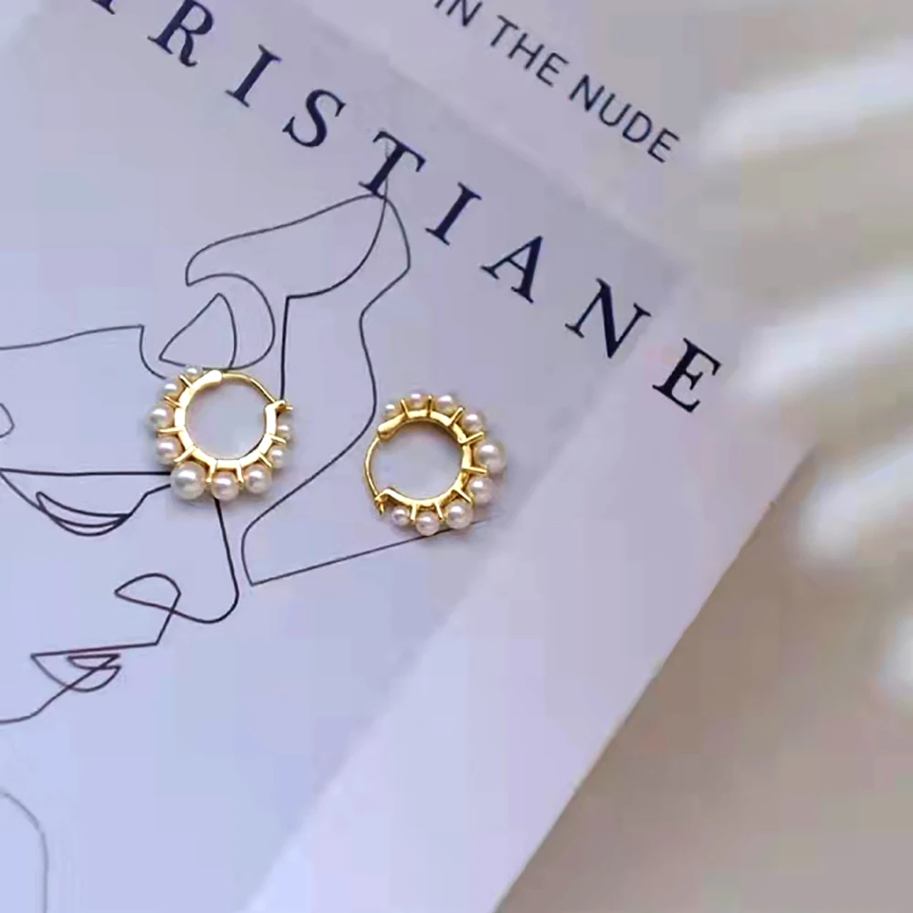 Fashion Sunflower Pearl Earrings Women's Inlaid Geometric Round Net Red Super Fairy Women's Earrings Simple Design Earrings