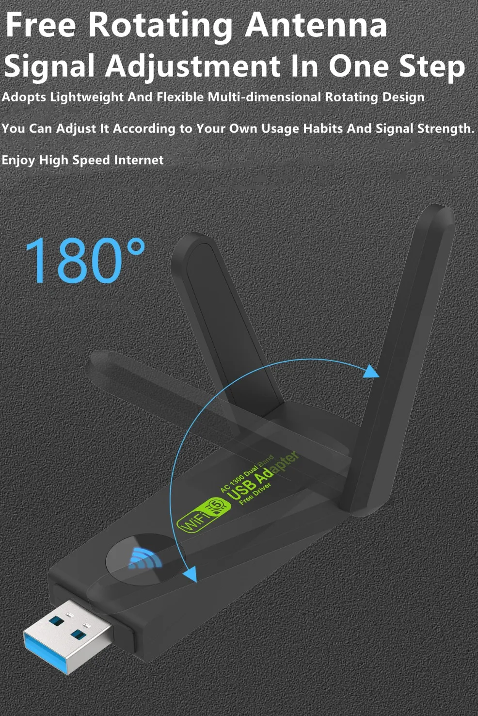 Usb Wifi Adaptador 2.4ghz Mais 5ghz Dual Band 1300mbps Placa de Rede sem Fio com Antena - Imagem 3