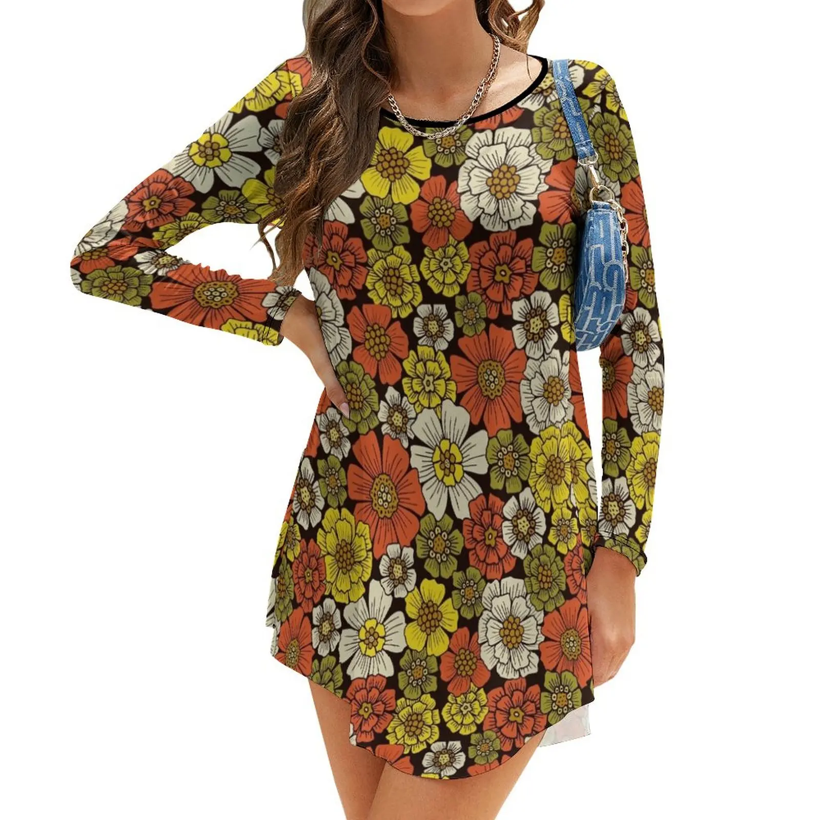 

Retro 1960s 1970s Floral Pattern Long-Sleeve Dress women clothing 2024 new arrivals women's dresses luxury