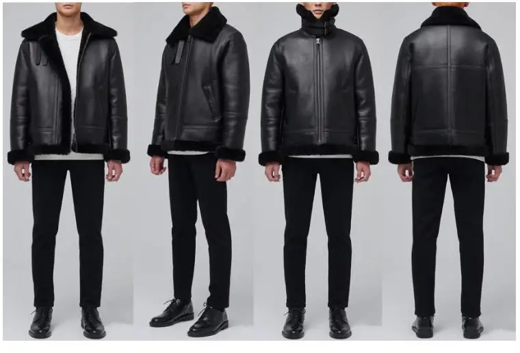 CC Shop.2023 남성용 두꺼운 모피 재킷, 클래식 B3 봄버 겨울 따뜻한 울 코트, 100% 천연 가죽 천연 전단 천