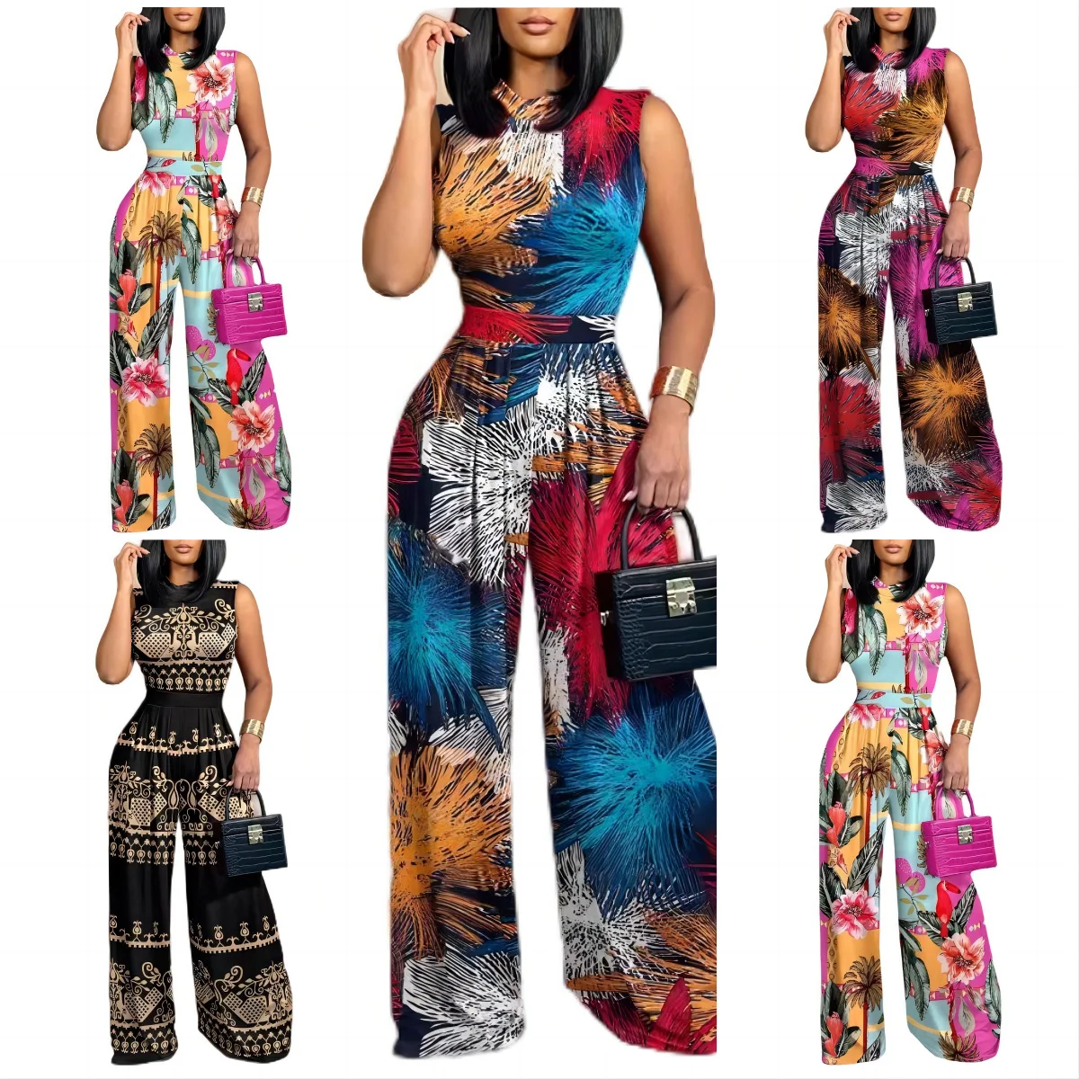 

Jumpsuit for Women Autumn 2023 Print Sleeveless Straight Pants Ladies Jumpsuit Romper Overalls for Women