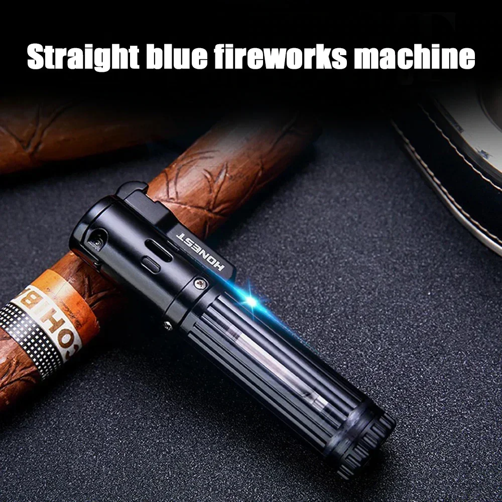 Honest Windproof Blue Flame Butane Gas Lighter Transparent Visible Fuel Tank Torch Lighter Grinding Wheel Ignition Tool