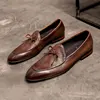 Genuine Leather Men Loafers Handmade Square Toe Butterfly-knot  Solid Handmade  Zapatos De Vestir Hombre 1