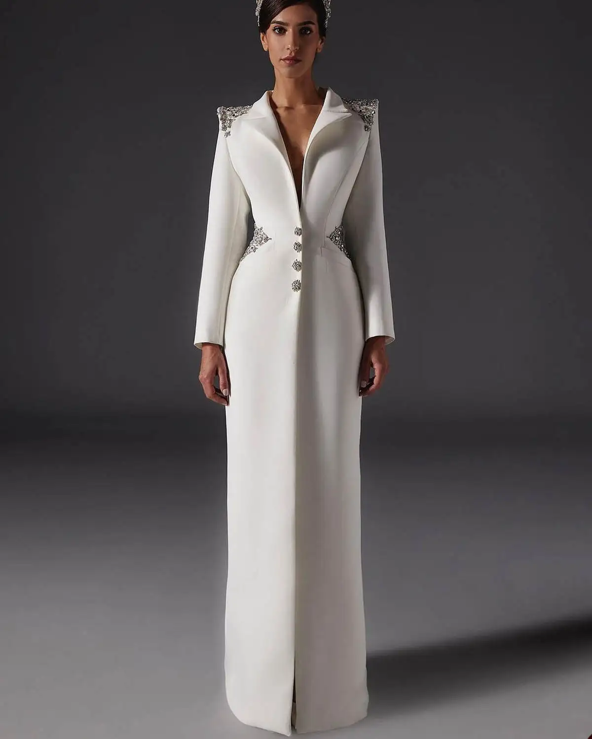 Women Long Blazer Dress Slim Fit Beading V Neck Jacket Prom Evening Guest Formal Wear Party Outfits