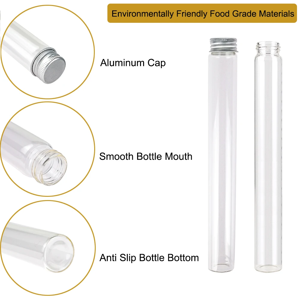 24pcs 25x230mm 3 oz Empty Glass Bottles With Screw Aluminum Cap Long Glass glycyrrhiza sweets bottle Vials Stand 90ml Vase Jars 2