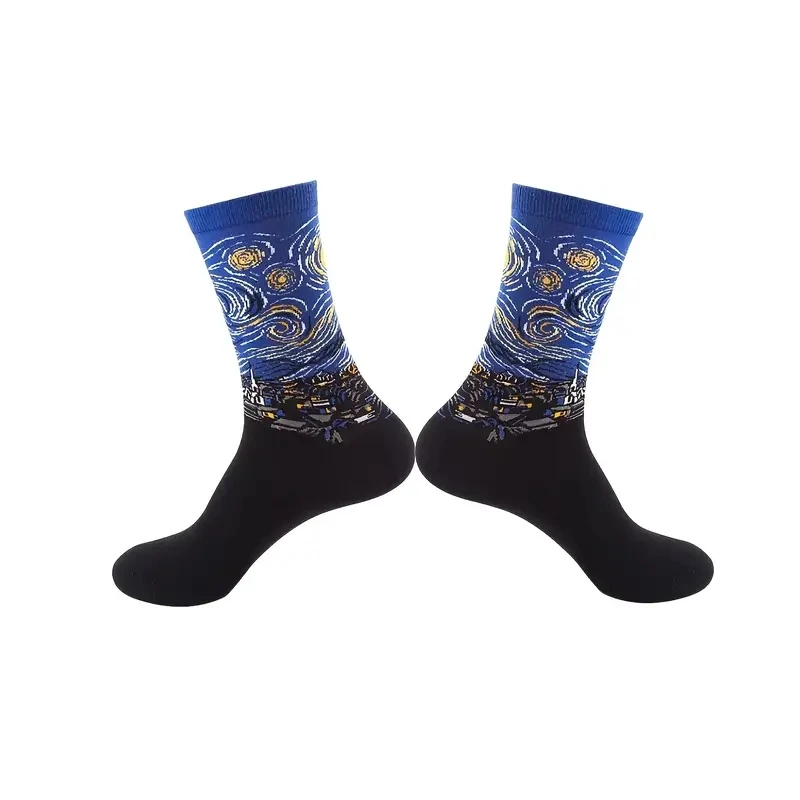 Oil Painting Socks 1 Pair Women Retro Abstract Oil Painting Art Sock Shout Modern Van Gogh Starry Night Happy Oil Painting Comfort Skateboard Socks
