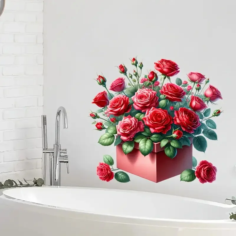 Toilet Seat Stickers Toilet Wall Stickers Toilet Stickers Vinyl Stickers A Box of Red Roses Self-Adhesive Toilet Stickers Wall Decal Removable Reusable PVC Sticker for Toilet Lid Bathroom Decor