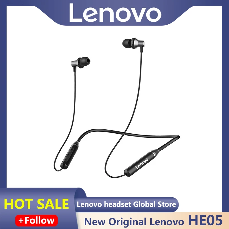 

Lenovo Bluetooth Earphones HE05 Wireless Earbuds Magnetic Neckband Earphone Waterproof Sport Headset with Mic Noise Cancelling