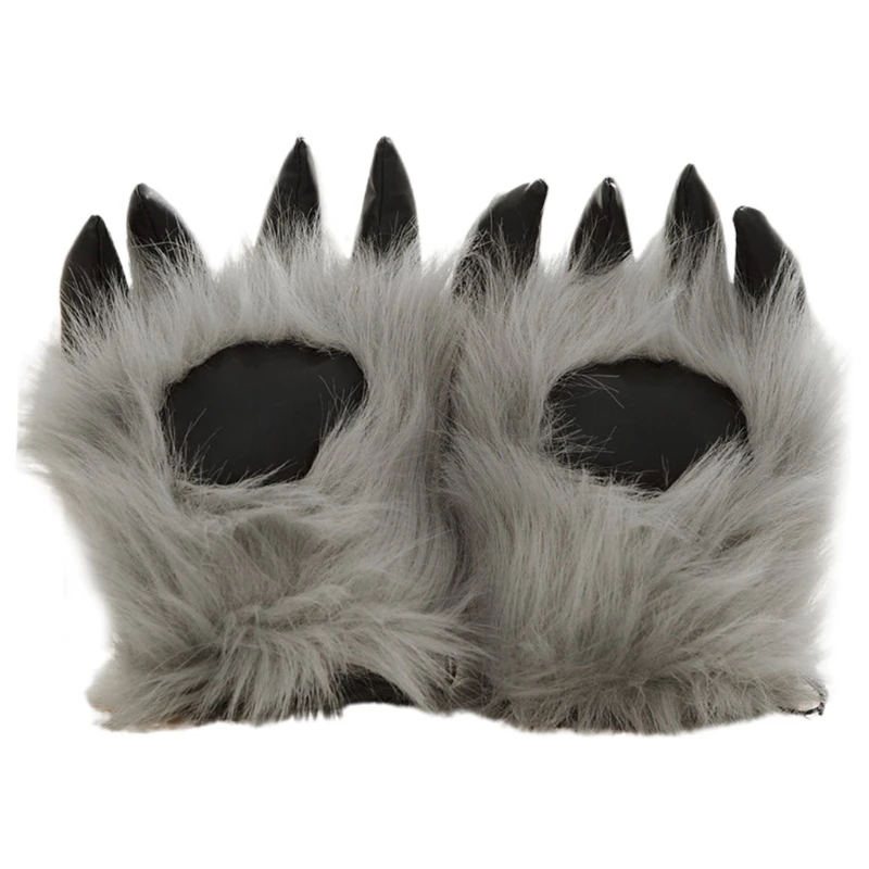 

Faux Fur Bear Wolf Paw Gloves Funny Winter Furry Animal Claw Mitts Halloween Christmas Cosplay for