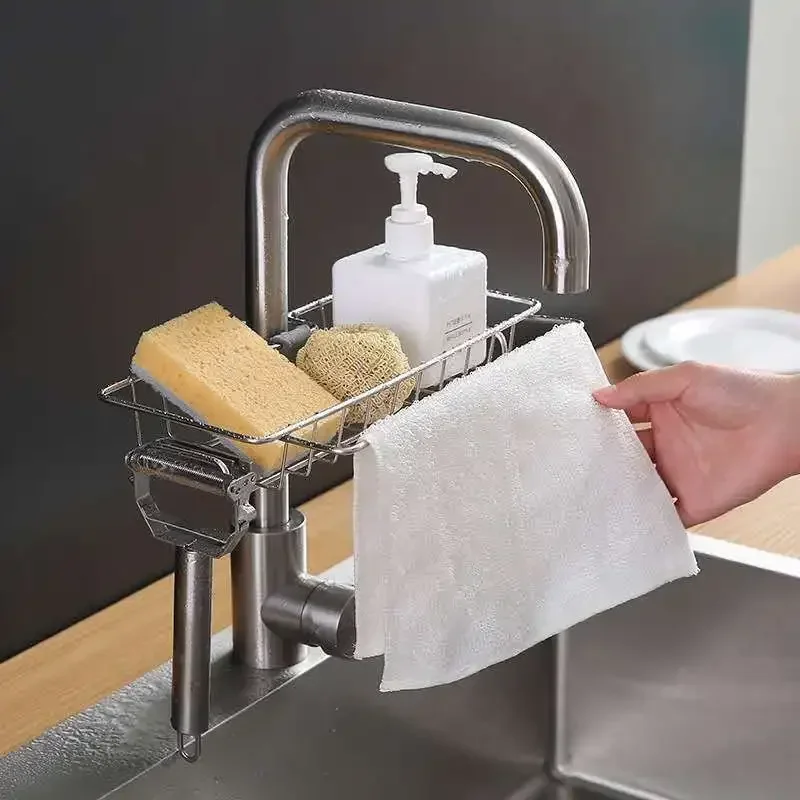 Stainless Steel Sponge Sink Organizer Rack Kitchen Accessories Drain Rack Storage Faucet Soap Holder Shelf Organizers 2