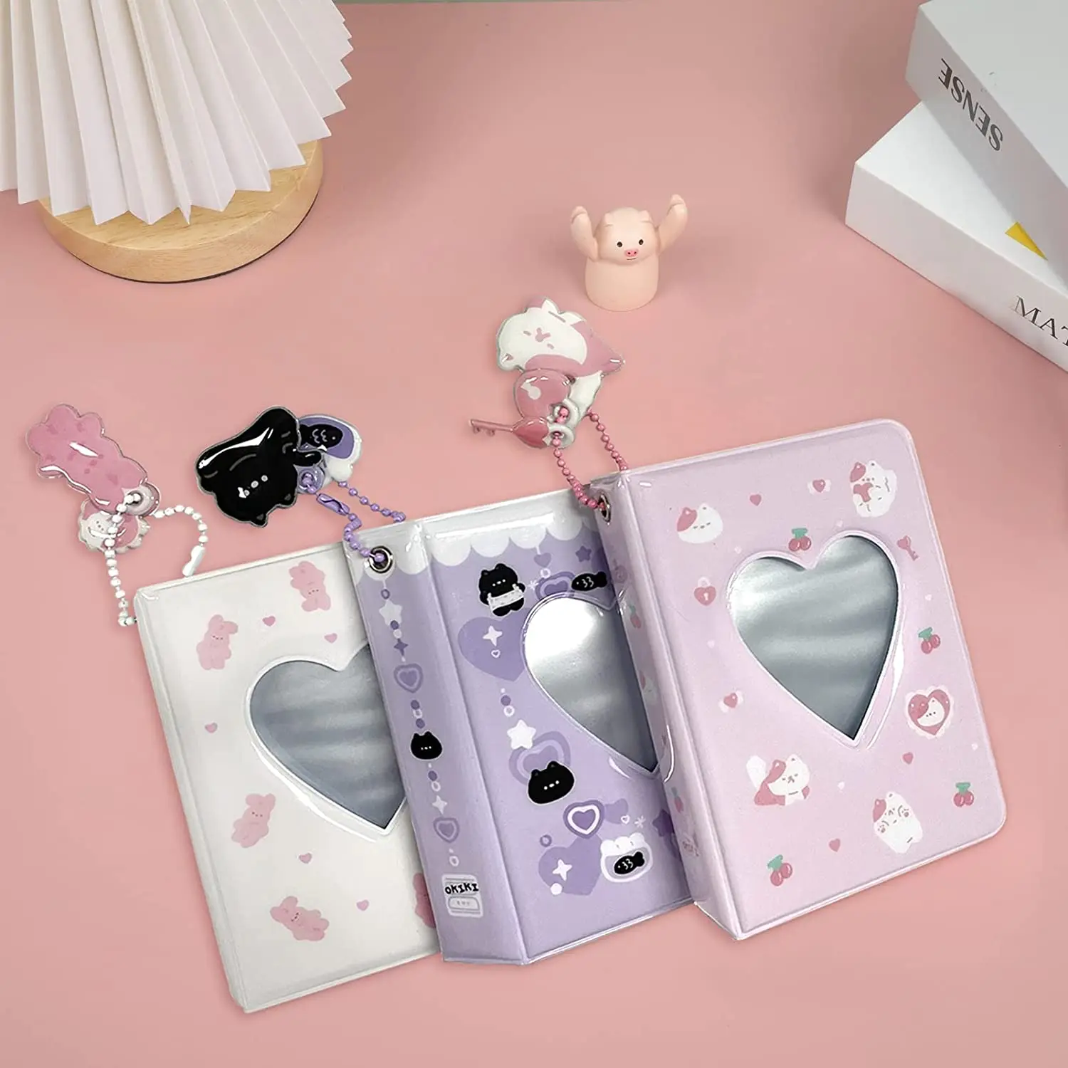 

3 Inch Mini Photo Album Heart Hollow Card Binder 40 Pockets Instant Photo Album Kpop Photo Card Holder with Cute Pendant